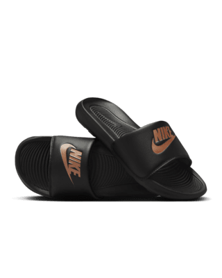 Gold check nike slides best sale